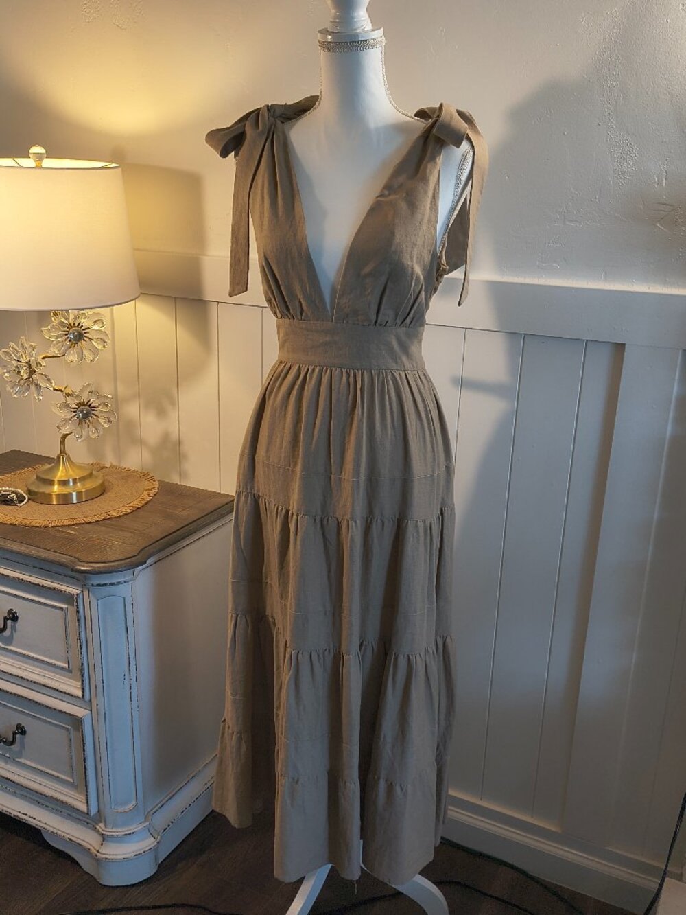 House of Harlow Tie-Shoulder Dress | Deep V-Neck | Size Small